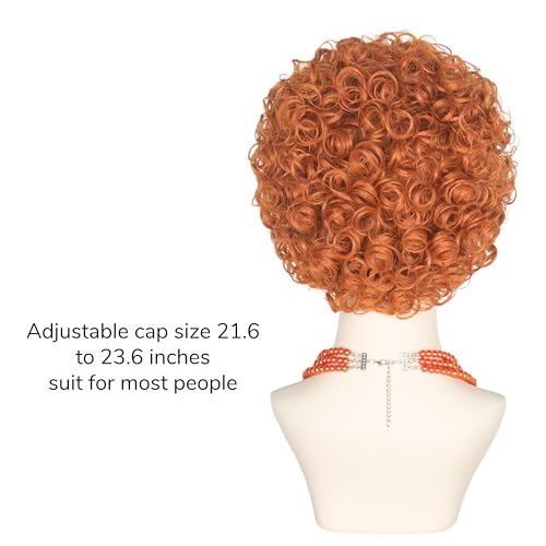 yan dream women short curly red brown wig and glasses orange chunky jewelry set party cosplay wig