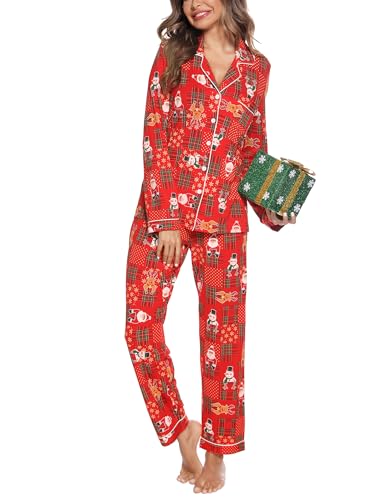 Image of Pjmlifecoco Pajamas Set Long Sleeve Womens Button Down Sleepwear Two Piece Nightwear Soft Pj Lounge Sets S-XXL
