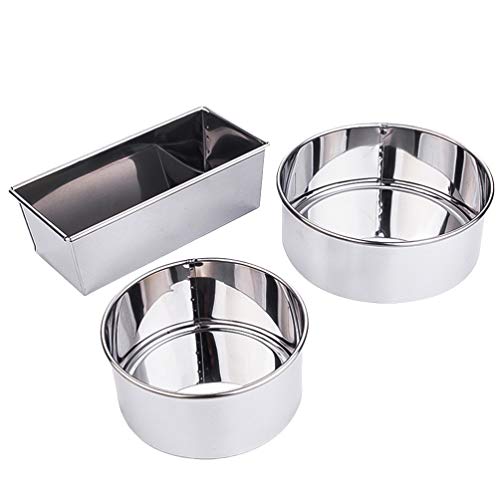 Cabilock 3pcs Stainless Steel Cake Molds Round Rectangle Baking for Home Kitchen for Muffins Desserts Easy to Bakeware