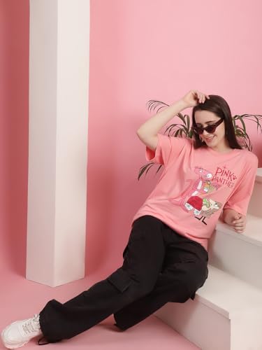 Image of Preneum Women's Cotton Cool Graphic Printed Baggy Fit Drop-Shoulder Sleeves Cotton Oversized T-Shirt