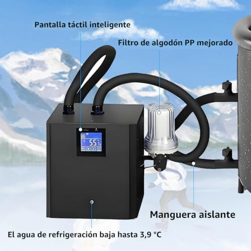 Miniatura 6 de Epygnom Enfriador De Baño De Hielo De 1 3 Hp Para Bañeras Sistemas De Enfriamiento De Agua Fría Por Inmersión Con Filtro Externo Bomba Sumergible Control Remoto Terapia De Recuperación