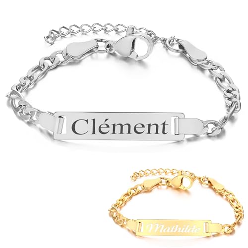KDO MAGIC – Gourmette enfant personnalisable – Bracelet bébé avec gravure – Gourmette doré ou argentée personnalisée - Prénom gravé – Cadeau...