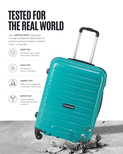 Image of SNITCH Loop Medium Size Teal Polypropylene Hard Travel Suitcase - Suitcase Medium Size & Luggage with 4 Wheels, Secure Lock & Free Shoe Bag