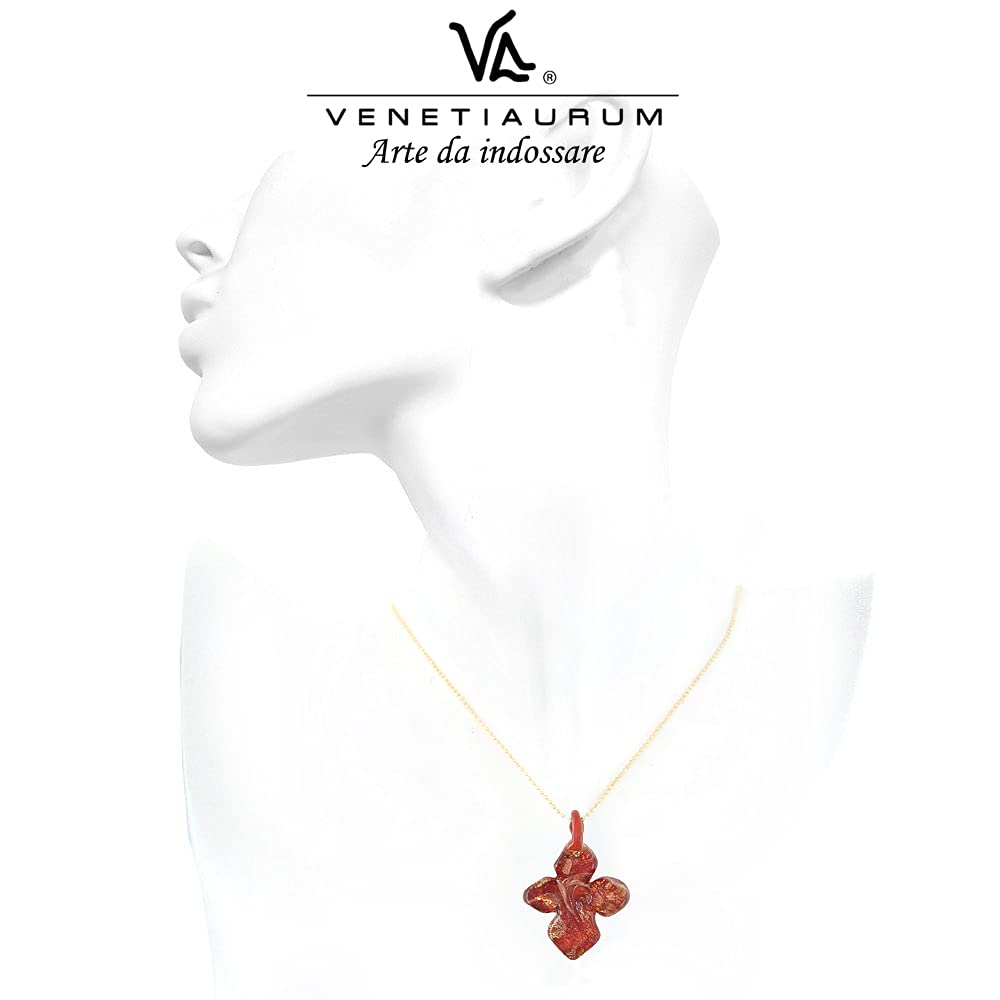 Venetiaurum - Collar con Colgante de Cruz en Cristal de Murano Original y Plata 925 - Joya certificada Made In Italy.