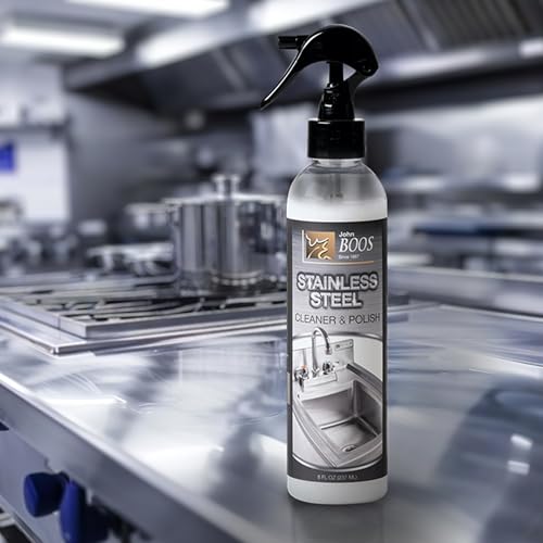 Image of John Boos Stainless Steel Cleaner with Fine Mist Spray, Lavender Scent, 8 oz - Streak-Free Cleaning Polish & Stain Remover for Stoves, Ovens, Sinks, & Kitchen Surfaces