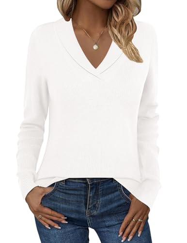 Image of Zeagoo Womens Sweaters Fall Fashion 2025 Long Sleeve Tops V Neck Business Casual Collared Knit Tunic Pullover Outfits