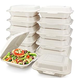 Eco Friendly 1 Compartment 100 Count 8″x8″ To Go Food Containers – To Go Containers Disposable, Take Out Food Containers, To Go Boxes for Food, Clamshell Food Container, Heavy Duty To Go Box