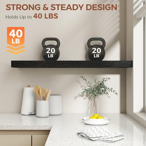 Image of Dreamland Black Floating Shelves 36 Inch Long,8 Inch Deep Floating Shelves,36 inch W x 8 inch D Wall Shelves for Bedroom,Living Room,Kitchen,Bathroom,Set of 2
