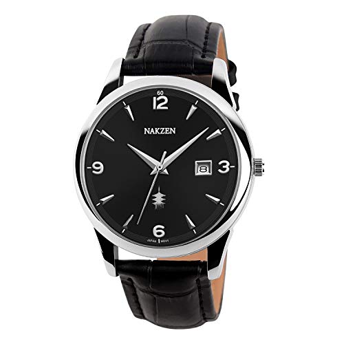Preisvergleich Produktbild NAKZEN Männer Casual Einfache Analog Quarzuhr Mit Japanischen Miyota Bewegung Edelstahlgehäuse Lederband 30 Bar Wasserdicht Für Männer (Schwarz)