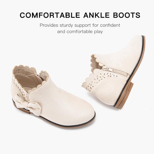 Image of Dufannie Girls Ankle Boots Girls Booties Toddler Little Big Kids Fall Boot | Side Zipper, Slip on, Low Heel, Girls Dress Boots with Bow, Ruffled, Fashion, Warm Shoes, Fall, Winter, Multiple Colors