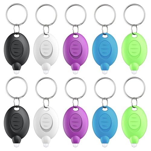 Pawfly 10 Pack Linterna LED para llavero Mini linterna LED para llavero 12 lúmenes Portátil Ultrabrillante Linterna para llavero alimentada por pilas, 5 colores de carcasas