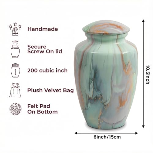 Image of Green Marble Finish Cremation Urn for Ashes Adult Male Female | Large Memorial Urn for Human Ashes Men and Women,Decorative Burial Urn for Dad /Father /Grandpa /Brother /Mom /Mother