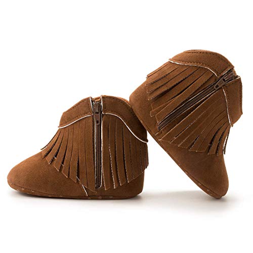 Image of Meckior Baby Girls Cowboy Tassel Boots Side Zipper Moccasins Soft Bottom Non-Slip Toddler Shoe