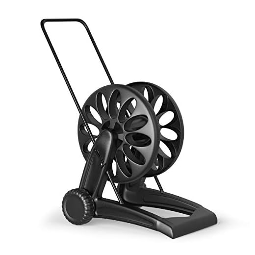 Goplus Mobile Hose Reel Cart with 2 Wheels, Quick Connectors and Adjustable Nozzle, Easy to Grip Crank Plastic Hose Storage Cart for Garden Lawn Patio, Made in Italy