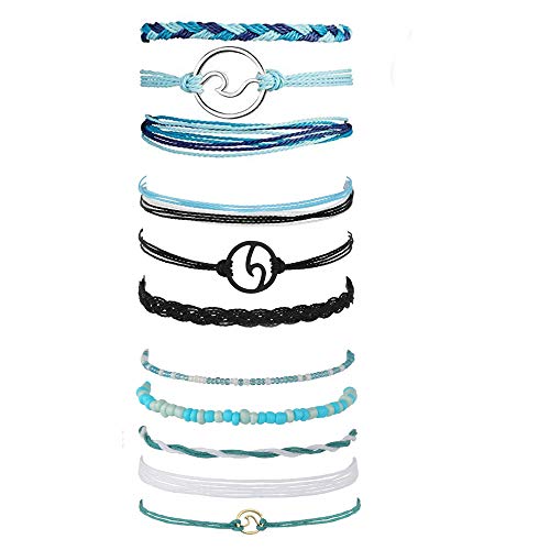 3Pcs VSCO String Wave Bracelet Women Boho Handmade Adjustable Waterproof Ocean Wave Braided Rope Strand Bracelet Set(Set-3)