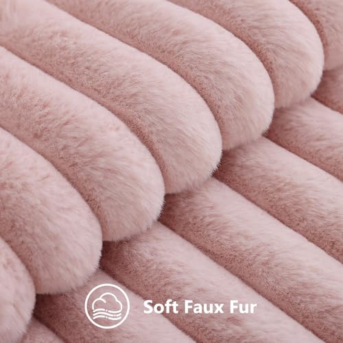 Image of decorUhome Fall Cozy Faux Fur Throw Pillow Covers 12x20 Set of 2 Decorative Soft Plush Striped Lumbar Modern Farmhouse Boho Couch Pillow Cases with Velvet Back for Sofa Bed Living Room, Pink
