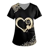 Generisch Damen Valentinstag Kasack Pflege Kleidung Schlupfkasack Tunika T-Shirt Medizinische Uniformen Altenpflege Kostüm Valentinstagoutfit Gutschein 2025 Angebote(3-Black,M)