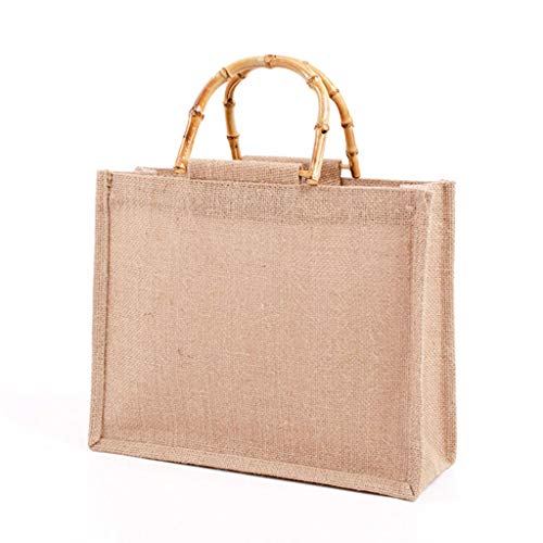 DIIOOMIEEU Portable Burlap Shopping Bag Handbag Loop Handles