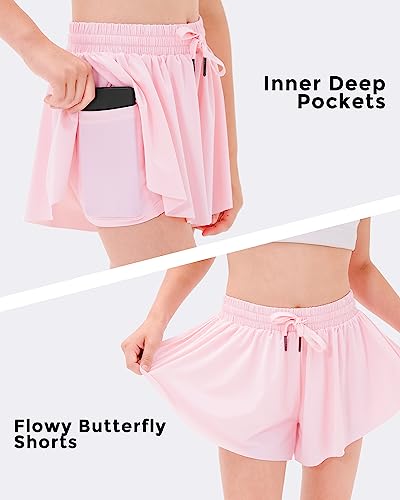 Image of Stelle Girls Flowy Shorts with Pockets Athletic Running Skirt High Waist Butterfly 2 in 1 Sports Short 5-16 Years