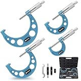 Neoteck 0-4'/0.0001' Outside Micrometer 4PCS Hardened Steel Precision Mechanical Micrometer Set with 1'/2'/3'Calibration Standards Wrench and Case for Machining, Automotive, Inspection
