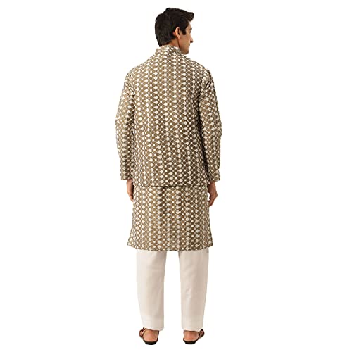 Image of SOJANYA (Since 1958 Men's Silk Blend Light Green Kurta & Nehrujacket with White Pyjama Combo
