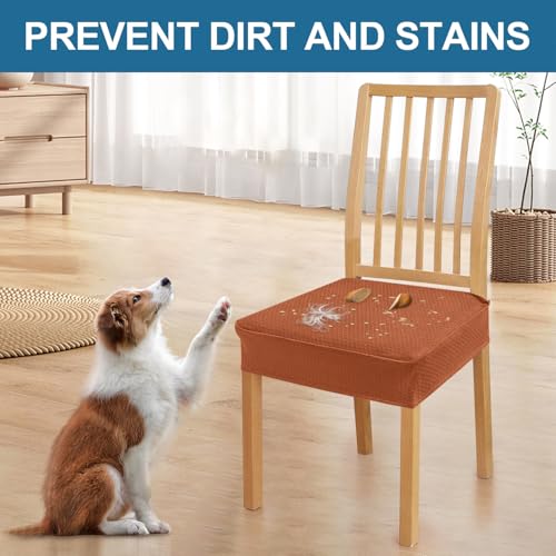 Image of Smiry Waterproof Seat Covers for Dining Room Chairs, No Rear Covers | Stretch Jacquard Removable Washable Chair Seat Slipcovers Protector, Set of 6, Rust