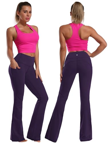 Image of BUBBLELIME 29 inch /31 inch /33 inch /35 inch /37 inch Women High Waist Bootlegs Yoga Pants Tummy Control Bootcut Workout Flared Out Pockets