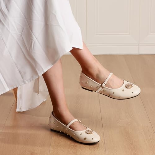 Mesh Ballet Flats for Women Crystal Rhinestone Mary Jane Shoes Comfortable Round Toe Ballerina Flats with Stretch Strap Trendy