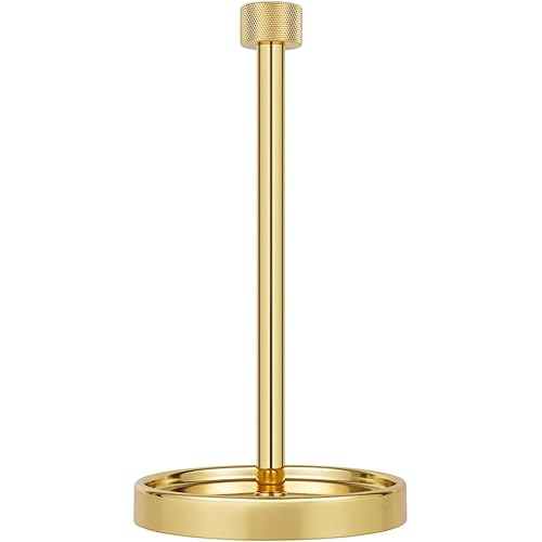 Ivilon Countertop Paper Towel Holder - Modern Knurling End Cap Minimalist Design - Color Gold Polished