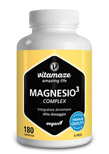 Vitamaze® Magnesio Completo 350 mg per 6 Mesi con 3 Fonti di Magnesio de 180 Compresse (Magnesio Citrato + Carbonato di Magnesio + Ossido di Magnesio) Eccellente Biodisponibilità. Qualitá Tedesca.