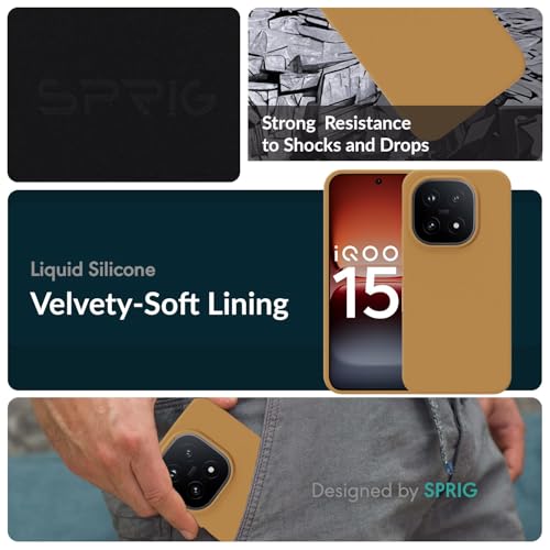 Image of SPRIG Compatible with IQOO 15 5G SilkTone Silicone Back Cover Drop Tested Shock Proof Mobile Case for Men, Women, Boys and Girls with Camera Protection (Golden Brown)