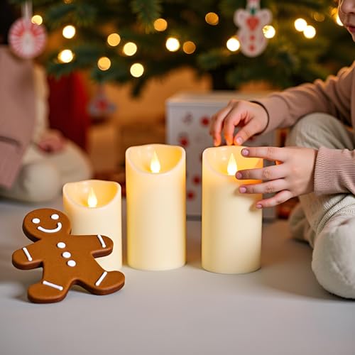 Image of LEOSAN led Flameless Candles Outdoor Indoor Battery Operated Flickering Candles with Remote Timers, Won't Melt, Ivory Plastic D3 xH4 5 inch 6 inch for Halloween, Party, Valentine's Day, Wedding (24 pcs)