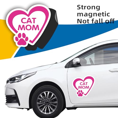 Image of Cat Mom Pink Pawprint Magnet Decals - 5x5 Inch - Heavy-Duty Automotive Magnet Stickers for Car, Truck, SUV - Celebrate Feline Kitten Love - Perfect for Any Magnetic Surface (Cat Mom)