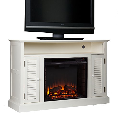 Southern Enterprises Antebellum Media Electric Fireplace 48" Wide, Antique White Finish