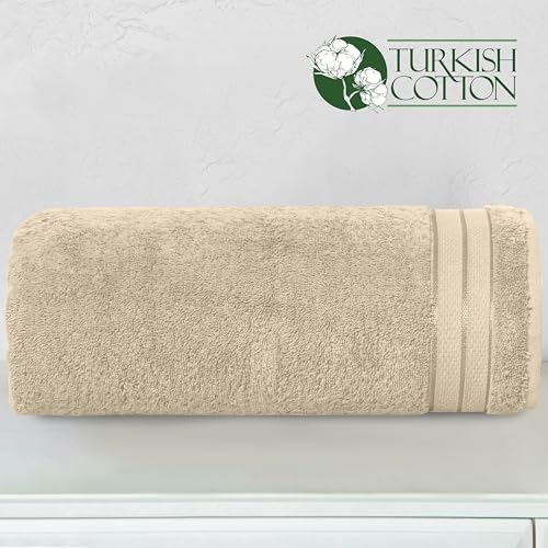 Image of Elegant Comfort Three Line Popcorn Extra Large Luxury Bath Towel - 40 inch x 80 inch inch, Premium Hotel Spa Quality 1 Piece Oversized Bath Sheet 100% Turkish Cotton Super Soft Highly Absorbent, Ivory