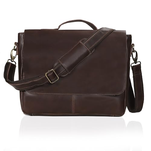 Unisex Brown Leather Messenger Bag - 14.5