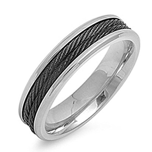 Kriskate & Co. Stainless Steel with Black Cable Band Ring Size 8