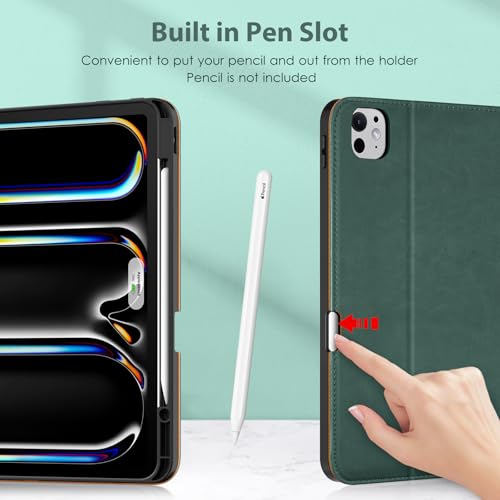 Image of DTTO for iPad Pro 13 Inch Case with Keyboard M5 /M4 2025 /2024, 7 Colors Backlit Wireless Detachable Keyboard Premium Leather Folio Cover with Pencil Holder & Pocket, Midnight Green
