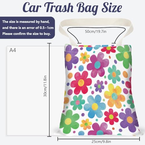 Image of Watercolor Flower Car Trash Bag Hanging Cars Garbage Bags With Snap Buttons Cute Car Back Seat Trash Bag Portable Garbage Can for Interior Hanging Car Accessories Travel