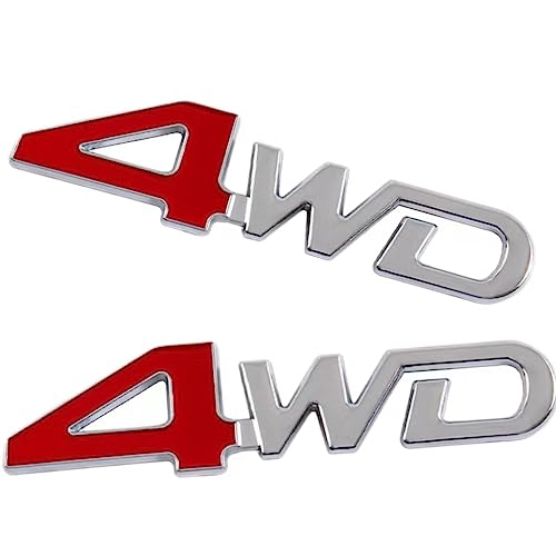 Image of 2pcs 4WD Emblem Badge 3D Letter Metal Aluminum Alloy Fender Side Panel Car Sticker Replacement for All Wheel Drive Off Road SUV Auto Truck (Red Silver)