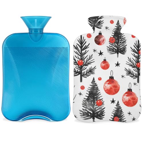 Hot Water Bottle with Soft Cover,2L Colorful Tree Hot Water Bag for Hot and Cold Compress, Hand Feet Warmer, Watercolor Tree Rubber Hot or Cold Water Bottle Halloween Christmas Decorations