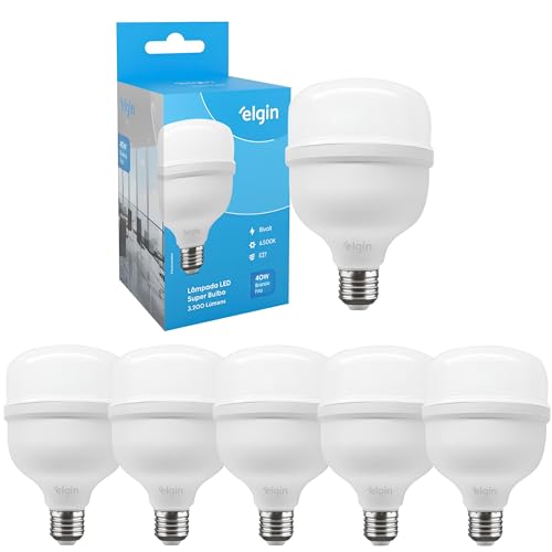 Kit Lâmpadas Led Super Bulbo 40w Alta Potência Bivolt Branco Frio Elgin (Kit 5 Unidades)