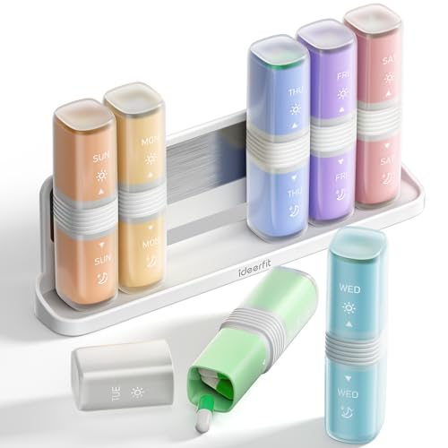 Ideerfit Magnetic Weekly Pill Organizer 2 Times a Day AM PM Pill Box 7 Day Removable Large Twice Medicine Pill Case Medication Container Holder for Vitamins and Supplements Rainbow