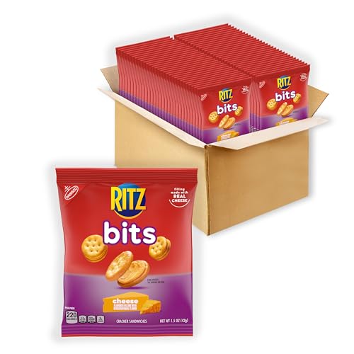 RITZ Bits Cheese Sandwich Crackers, Snacks for Kids and Adults, Bulk Lunch Snacks, 60 - 1.5 oz Packs
