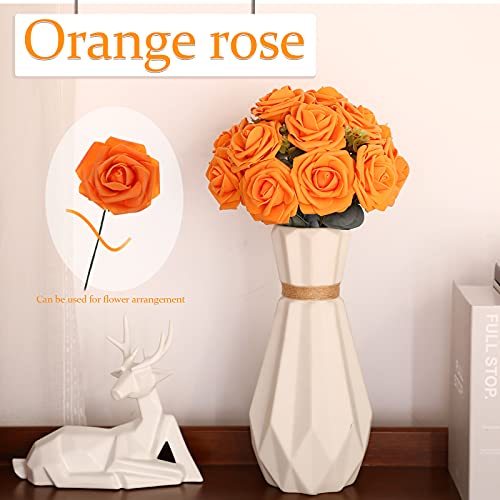 Artificial Foam Rose Flowers Vintage Fake Roses Diy Bouquets Boutonnieres With Leaves And Stems For Wedding Bridal Shower Banquet Party Centerpieces Decor (Orange,25 Pieces) #TOP6