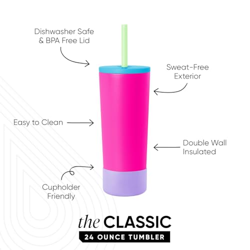 Image of Simple Modern Classic Tumbler with Lid, Straw, & Boot | Insulated Iced Coffee Cup Reusable Stainless Steel Water Bottle Travel Mug | Gifts for Women Men Her Him | 24oz | 80s Mix