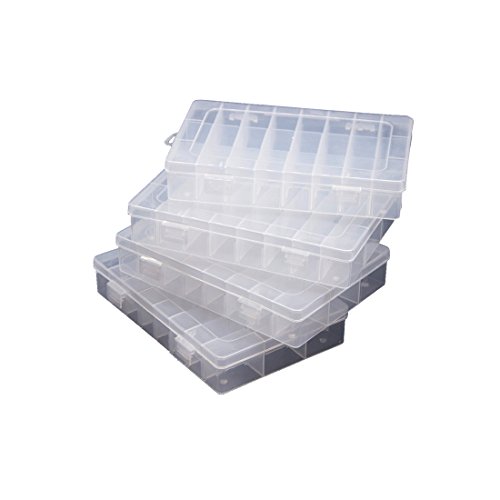SUSUB 4 PCS Clear Plastic Organizer Box with Dividers 24 Grid Storage
