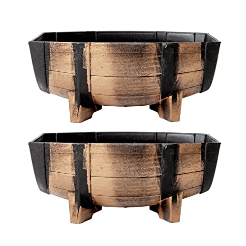 Vencier 2pk Garden Half Barrel Flower Planter Pot Wooden Oak Effect Outdoor Decoration Home