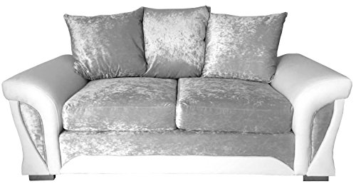 Shannon Corner 3+2 Seater Leather and Crushed Velvet Fabric White and Silver