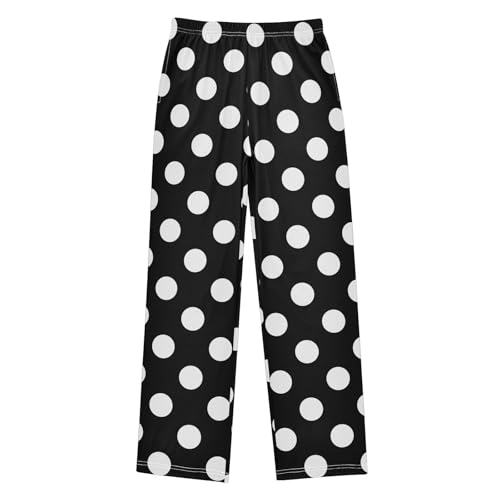 Boys' Pants Black White Polka Dot Long Bottoms Jogger Pants Elastic Waist Trousers with Pockets S-XL